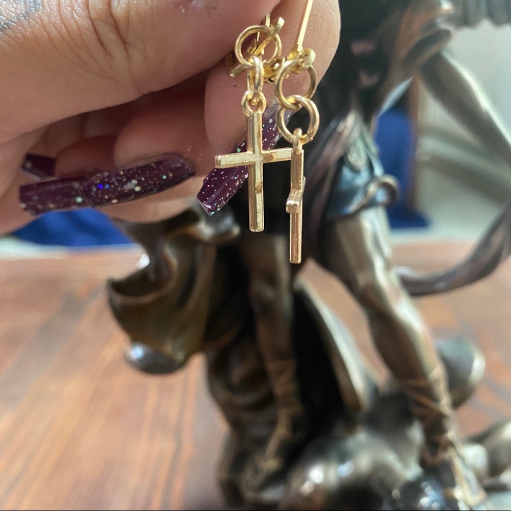 Handmade Cross Earrings - Picture 2 of 2